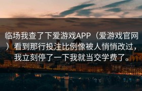 临场我查了下爱游戏APP（爱游戏官网）看到那行投注比例像被人悄悄改过，我立刻停了一下我就当交学费了。