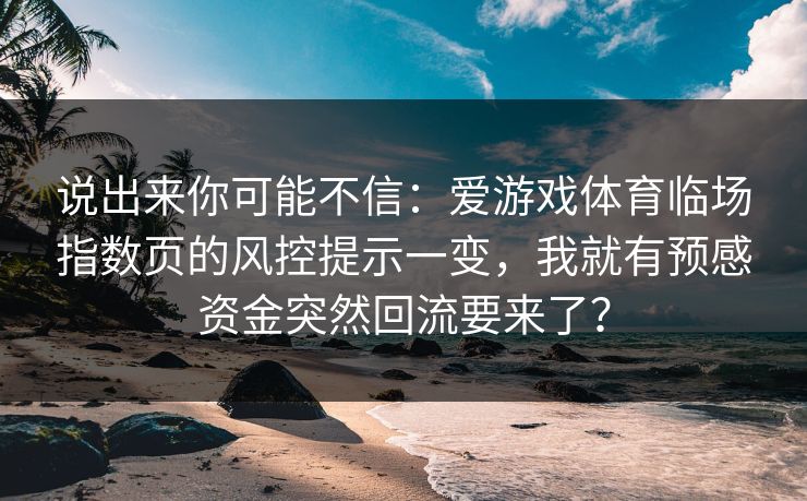 说出来你可能不信：爱游戏体育临场指数页的风控提示一变，我就有预感资金突然回流要来了？