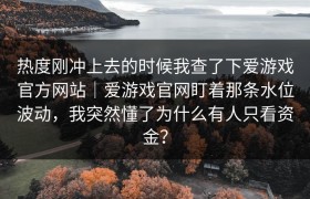 热度刚冲上去的时候我查了下爱游戏官方网站｜爱游戏官网盯着那条水位波动，我突然懂了为什么有人只看资金？