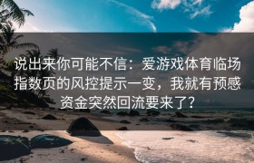 说出来你可能不信：爱游戏体育临场指数页的风控提示一变，我就有预感资金突然回流要来了？
