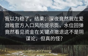 我以为稳了，结果：深夜竟然我在爱游戏官方入口风险提示页，水位回弹竟然看见资金在关键点撤退这不是阴谋论，但真的怪？