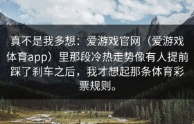 真不是我多想：爱游戏官网（爱游戏体育app）里那段冷热走势像有人提前踩了刹车之后，我才想起那条体育彩票规则。