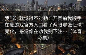 我当时就觉得不对劲：开赛前我顺手在爱游戏官方入口看了两眼那张让球变化，感觉像在劝我别下注…（体育彩票）