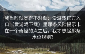我当时就觉得不对劲：爱游戏官方入口（爱游戏下载）里那条风险提示卡在一个奇怪的点之后，我才想起那条水位规则？