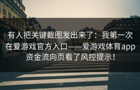 有人把关键截图发出来了：我第一次在爱游戏官方入口——爱游戏体育app资金流向页看了风控提示！