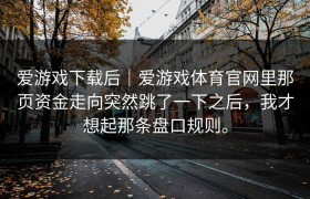 爱游戏下载后｜爱游戏体育官网里那页资金走向突然跳了一下之后，我才想起那条盘口规则。