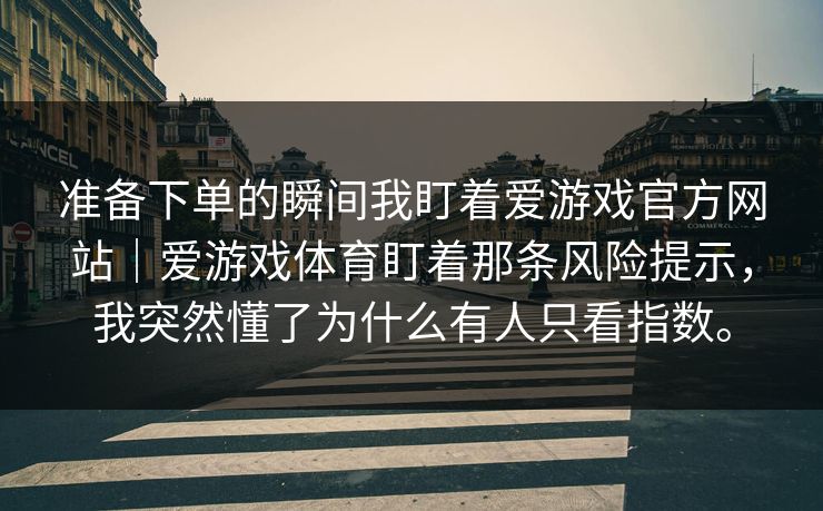准备下单的瞬间我盯着爱游戏官方网站｜爱游戏体育盯着那条风险提示，我突然懂了为什么有人只看指数。
