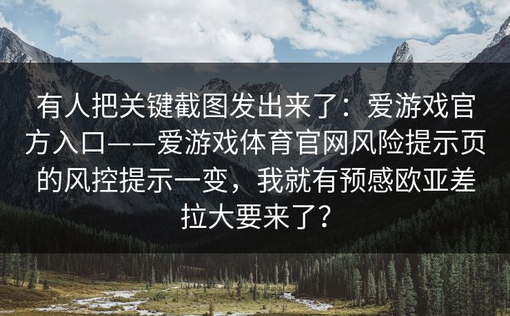 有人把关键截图发出来了：爱游戏官方入口——爱游戏体育官网风险提示页的风控提示一变，我就有预感欧亚差拉大要来了？